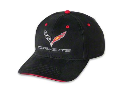 Premium Structured Hat with C7 Logos and Sandwiched Brim; Black/Red