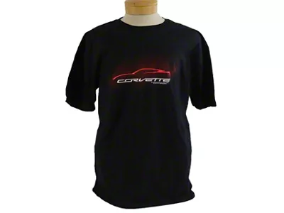 Red Corvette Outline T-Shirt; Black