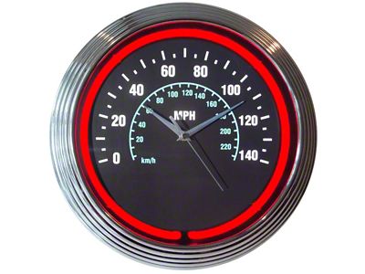 Speedometer Neon Clock; Black Face with Red Neon Light