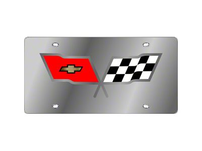 Stainless License Plate with Flag Logo (Universal; Some Adaptation May Be Required)