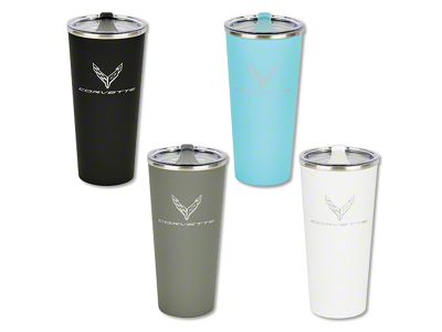 Stainless Steel Thermal Tumbler with C8 Crossed Flags Emblem; Black