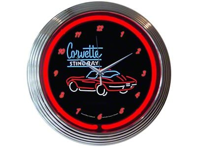 Vette Silhouette and Script Neon Clock