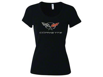 Women's C5 Scoop Neck Rhinestone T-Shirt; Black