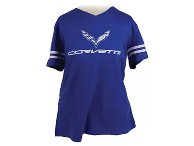 Women's C7 Corvette Football Jersey T-Shirt; Royal