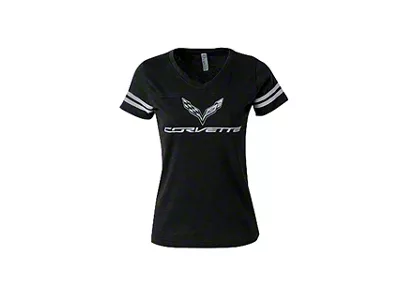 Women's C7 Corvette Football Jersey T-Shirt; Smoke