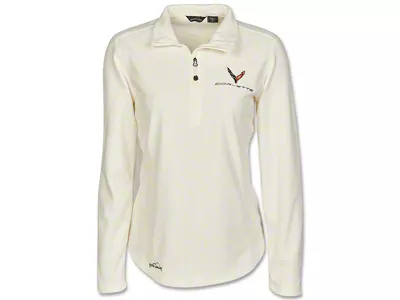 Women's Eddie Bauer 1/2 Zip Micro Fleece Pullover with C8 Logos; White