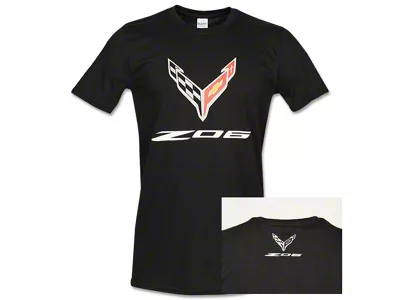 Women's Fitted T-Shirt with C8 Z06 Logos; Black