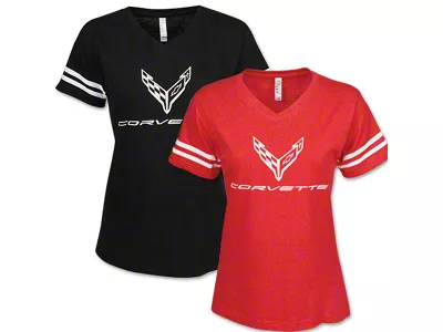 Women's Football Jersey Style Short Sleeve T-Shirt; Red