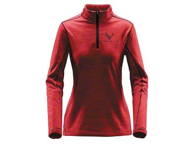 Women's Quarter Zip Fleece with C8 Logo and Script; Raspberry