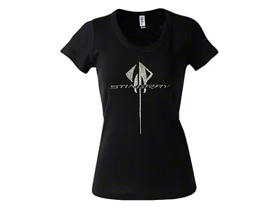 Women's Stingray Rhinestone T-Shirt; Black