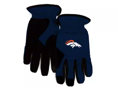 Work Gloves with Denver Broncos Logo; Navy Blue/Black (Universal; Some Adaptation May Be Required)