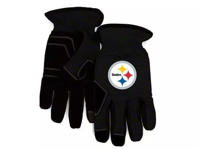 Work Gloves with Pittsburgh Steelers Logo; Black (Universal; Some Adaptation May Be Required)