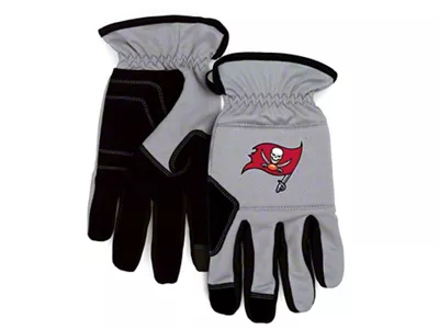 Work Gloves with Tampa Bay Buccaneers Logo; Gray/Black (Universal; Some Adaptation May Be Required)