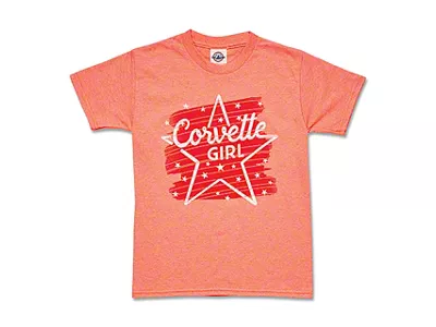 Youth Corvette Girl Star T-Shirt; Coral