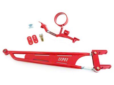 UMI Performance Tunnel Brace Mounted Torque Arm with Driveshaft Loop for Long Tube Headers; Mild Steel; Red (93-02 Firebird)