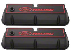 Valve Covers, Die-Cast Aluminum With Red Emblems, Black Crinkle Finish, Ford Racing Logo, Fits 289/302/351W