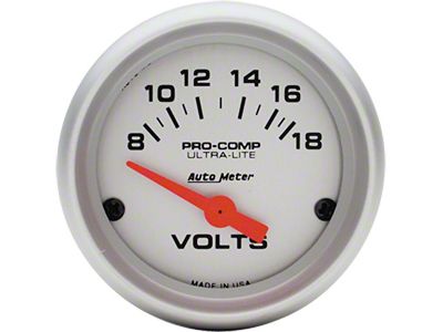 Auto Meter Ultra-Lite Series 2-1/16-Inch Voltmeter Gauge; 8-18V