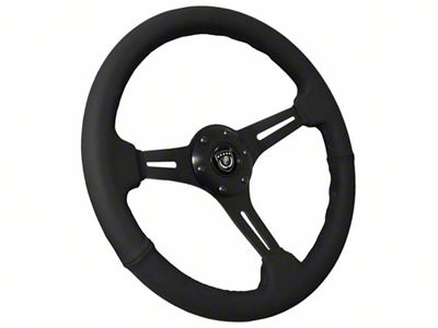 VSW S6 Sport Leather Series 14-Inch Steering Wheel Kit with Blue Bowtie Emblem; Black with Black Aluminum (74-87 Blazer, C10, K10)