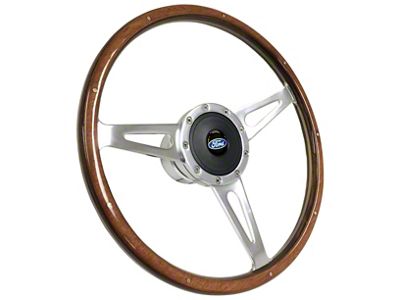 VSW S9 Classic Wood Series 15-Inch Steering Wheel Kit with Blue Oval Emblem; Walnut (67-74 Bronco)