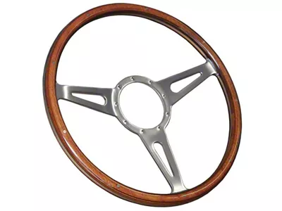 VSW S9 Classic Wood Series 15-Inch Steering Wheel Kit with Blue Oval Emblem; Walnut (66-72 Bronco)