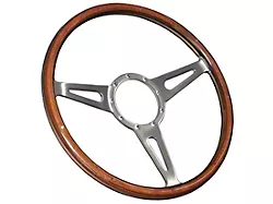 VSW S9 Classic Wood Series 15-Inch Steering Wheel Kit with Blue Oval Emblem; Walnut (78-91 Bronco)