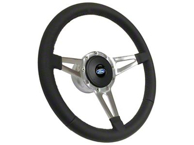 VSW S9 Premium Leather Series 14-Inch Steering Wheel Kit with Blue Oval Emblem; Black (67-74 Bronco)