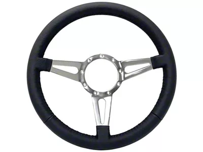 VSW S9 Premium Leather Series 14-Inch Steering Wheel Kit with Blue Oval Emblem; Black (66-72 Bronco)