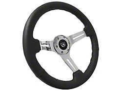 VSW S6 Sport Leather Series 14-Inch Steering Wheel Kit with Silver Bowtie Emblem; Black (69-89 Camaro)