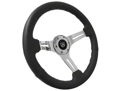 VSW S6 Sport Leather Series 14-Inch Steering Wheel Kit with Silver Bowtie Emblem; Black (69-89 Camaro)