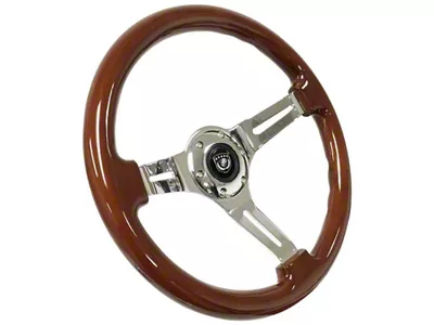 VSW S6 Sport Wood Series 14-Inch Steering Wheel Kit with Blue Bowtie Emblem; Mahogany (69-89 Camaro)