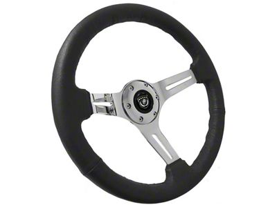 VSW S6 Sport Leather Series 14-Inch Steering Wheel Kit with Silver Bowtie Emblem; Black (69-73 Chevelle)