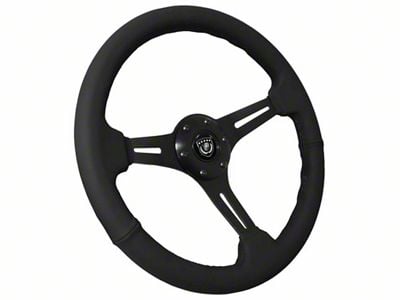 VSW S6 Sport Leather Series 14-Inch Steering Wheel Kit with Blue Bowtie Emblem; Black with Black Aluminum (69-73 Chevelle)