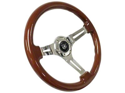 VSW S6 Sport Wood Series 14-Inch Steering Wheel Kit with Blue Bowtie Emblem; Mahogany (69-73 Chevelle)