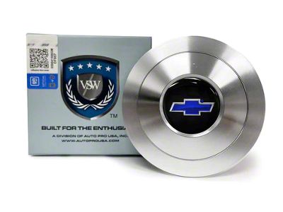 VSW S9 Premium Steering Wheel Horn Button with Blue Bow Tie Emblem; Silver