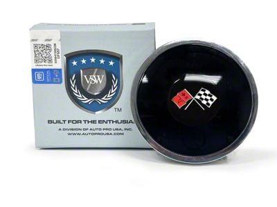 VSW S6 Deluxe Steering Wheel Horn Button with Cross Flags Emblem; Black (55-89 Corvette C1, C2, C3 & C4)