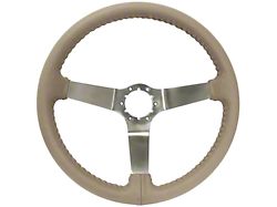 VSW S6 Step Leather Series 14-Inch Steering Wheel; Tan and Stainless Steel (77-79 Corvette C3)