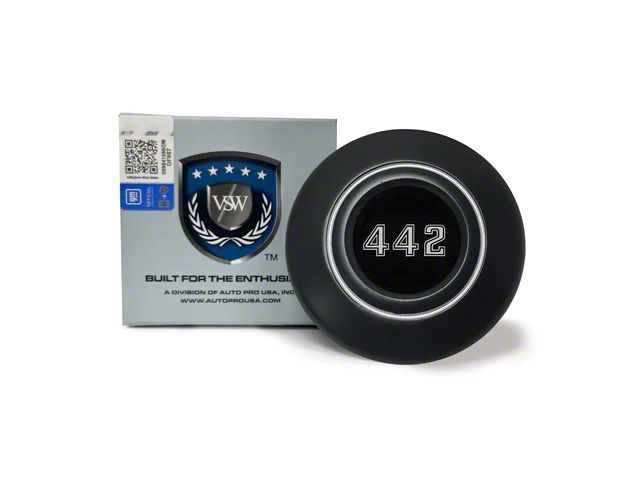 VSW Retro Series Steering Wheel Horn Button with Silver 442 Emblem; Black