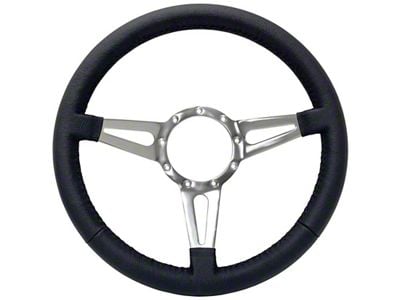 VSW S9 Premium Leather Series 14-Inch Steering Wheel Kit with Blue Oval Emblem; Black (68-70 Fairlane)