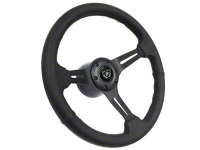 VSW S6 Sport 14-Inch Steering Wheel; Black Leather with Black Anodized (69-89 Firebird)