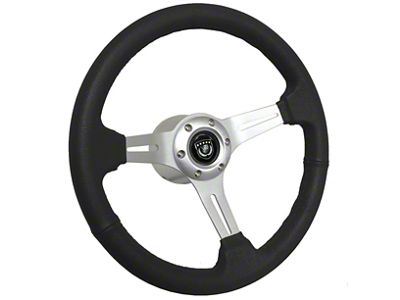 VSW S6 Sport 14-Inch Steering Wheel; Black Leather with Brushed Aluminum (69-89 Firebird)