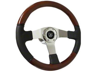 VSW S6 Sport 14-Inch Steering Wheel; Black Leather with Mahogany Wood (69-89 Firebird)