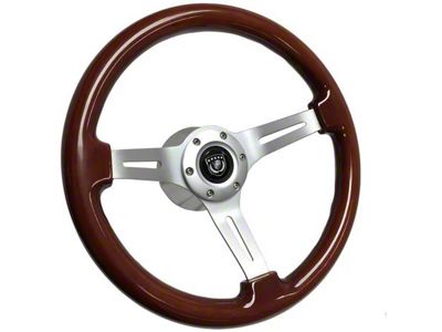 VSW S6 Sport Wood Series 14-Inch Steering Wheel; Mahogany with Brushed Aluminum (69-89 Firebird)