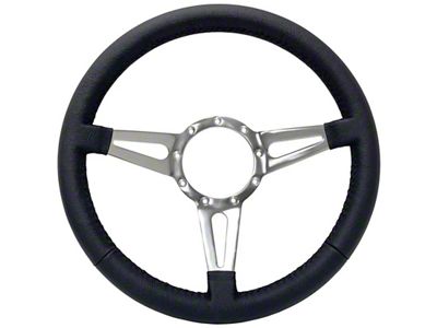 VSW S9 Premium Leather Series 14-Inch Steering Wheel Kit with Blue Oval Emblem; Black (67-69 Galaxie)