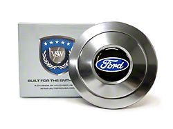 VSW S9 Premium Steering Wheel Horn Button with Blue Oval Emblem; Silver