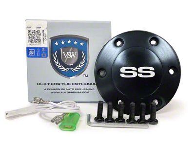 VSW S6 Standard Steering Wheel Horn Button with Silver SS Emblem; Black