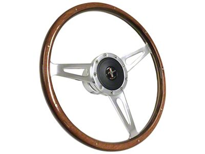 VSW S9 Classic Wood Series 15-Inch Steering Wheel Kit with Running Pony Emblem; Walnut (65-67 Mustang)