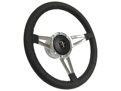 VSW S9 Premium Leather Series 14-Inch Steering Wheel Kit with Running Pony Emblem; Black (65-67 Mustang)