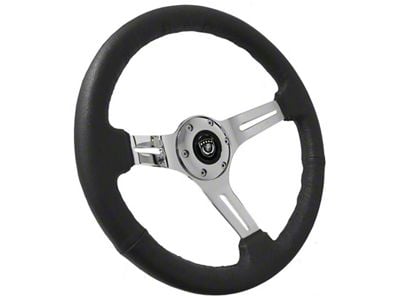 VSW S6 Sport Leather Series 14-Inch Steering Wheel Kit with Silver Bowtie Emblem; Black (69-79 Nova)