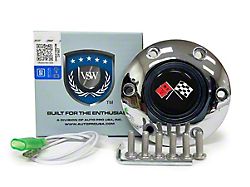 VSW S6 Standard Steering Wheel Horn Button with Cross Flags Emblem; Chrome