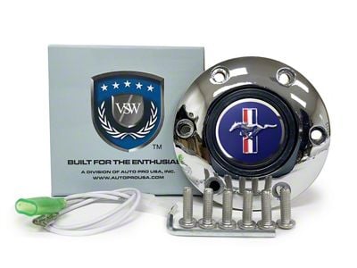 VSW S6 Standard Steering Wheel Horn Button with Running Pony Emblem; Chrome